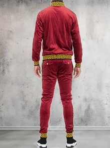 Mens Baroque Velour Suede Status Tape Zip Up Track Jacket Two Piece Co-Ord Set