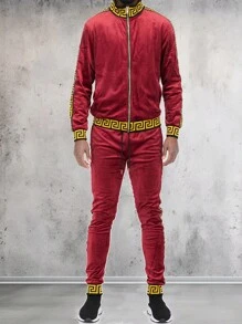 Mens Baroque Velour Suede Status Tape Zip Up Track Jacket Two Piece Co-Ord Set