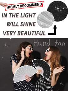 闪亮银白色手扇，夏季沙滩扇，必备嘉年华配饰，沙滩配饰，适合节日、婚礼和旅行 - 銀色 - 查看 3