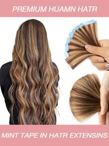 10pcs Mini Tape-In Human Hair Extensions Straight Natural Look Thin Hair Water Proof Skin Weft Tape In Hair Extensions 3x0.8cm Salon Quality Daily Volume Boost For Women Easy Application, Perfect For All Hair Types For Halloween And Christmas Parties Dinners Daily Life Travel Etc Suitable For Beginners - S4/27 - 查看 1