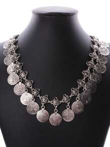 1 件复古硬币和流苏吊坠项链，波西米亚海滩风格，适合女性日常佩戴 - 銀色 - 查看 9