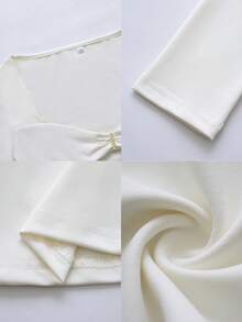 Plus Size Women Rhinestone-Embellished Hollow-Out Slim Fit Blouse - Milk Apricot - View 7