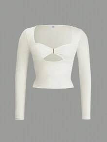 Plus Size Women Rhinestone-Embellished Hollow-Out Slim Fit Blouse - Milk Apricot - View 1