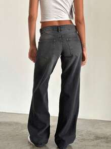 Women Y2k Low Rise Baggy Jeans Loose Fit Boyfriend Straight Wide Leg Jeans  Long Denim Pants With Pockets - Iron Gray - 查看 3