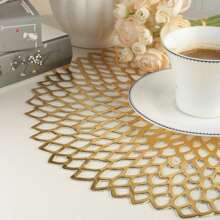 Famibay 6 PCS Christmas Placemats Set Of 6 Silver Round Place Mats Washable Heat Resistant Table Placemats Vinyl Table Mats For For Dining Kitchen Restaurant Table - Floral Gold - View 7