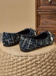 WHDXY 女士尖头平底鞋、法式低帮派对珍珠装饰软底工作鞋、仙女风格一脚蹬平底鞋、毛绒开衫、百搭