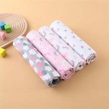 4pcs Baby Swaddle Blanket Set With Cartoon Castle Princess Carriage Prints, Soft Flannel Fabric Infant Receiving Blanket, Soft Plush Throw Blanket With Star And Car Prints, Home & Travel, Great Holiday Gift Love Valentine - Pink Girl - View 15