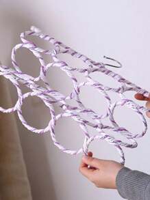 28 环围巾衣架圈，多环领带展示架，彩色编织，围巾和丝巾收纳架，家用多功能悬挂收纳架，可折叠衣架，卧室多功能圆形展示架，收纳架，家居收纳，女式白色 T 恤，女式黑色裤子，女士冬装，连衣裙， - 彩色 - 查看 4