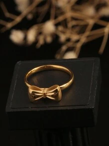 1 件 24K 镀金奢华蝴蝶结戒指，适合女性日常佩戴，送给母亲、妻子的礼物 - 金色 - 查看 2