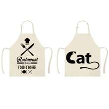 1pc Cat Pattern Linen Kitchen Apron, Creative Funny Fashionable Printed Home Cleaning Apron, Waterproof Anti-Oil Easy To Wash Cooking Baking Apron, Creative Home Apron, Work Uniform