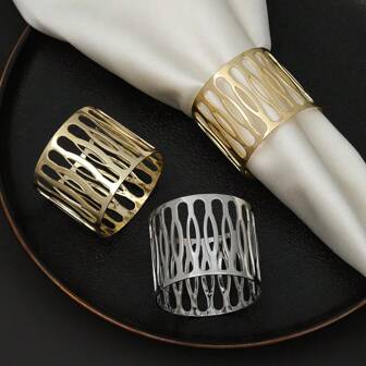 6pcs Elegant Romantic Hollow Metal Napkin Rings, Suitable For Wedding, Hotel Table Decor