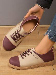 Women's Classic Comfortable Leather Loafers, Casual Slip-On Fashion Cute Office Work Flats Walking Daily Shoes - Burgundy - View 1