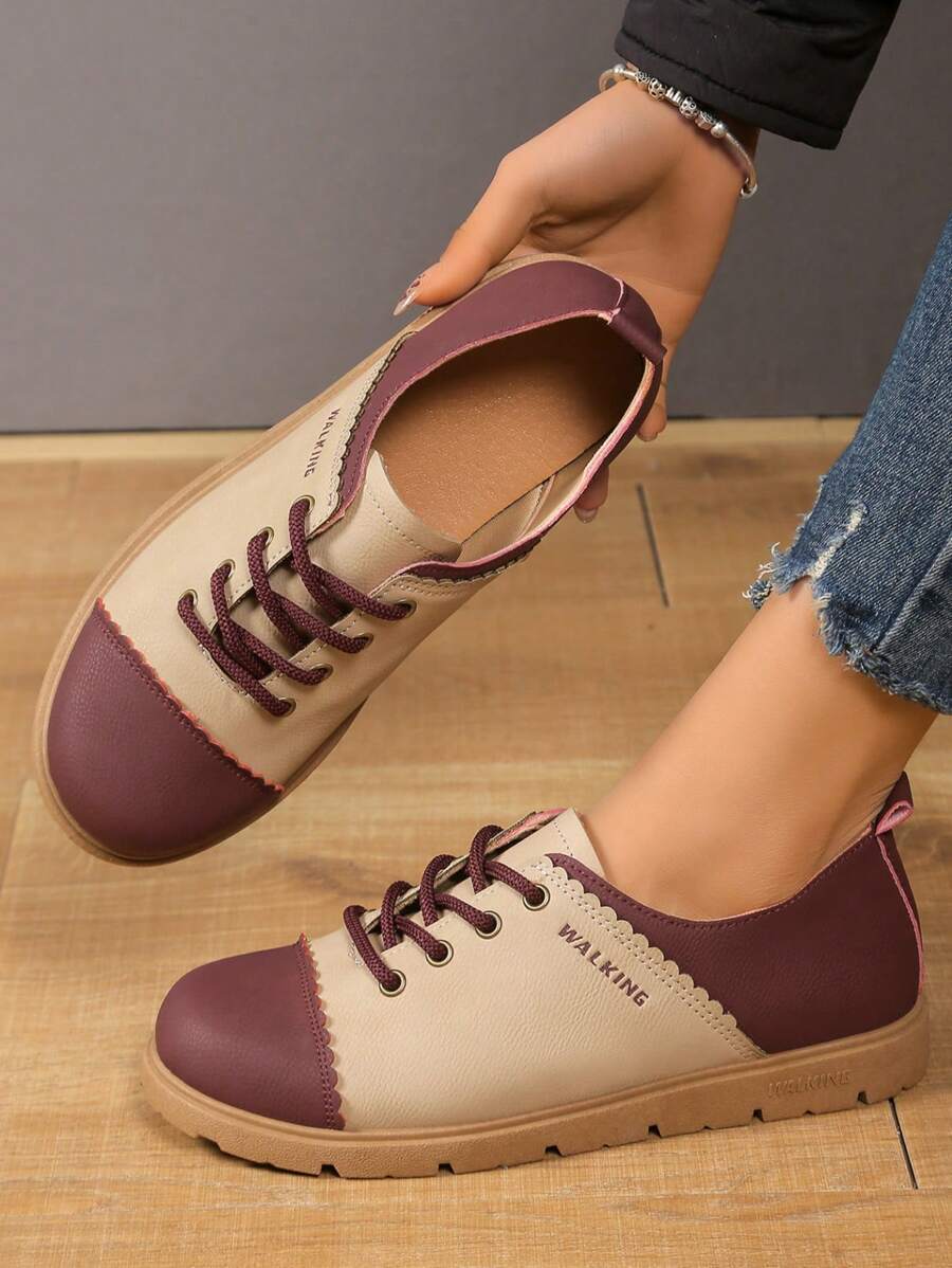 Women's Classic Comfortable Leather Loafers, Casual Slip-On Fashion Cute Office Work Flats Walking Daily Shoes - Burgundy - View 1