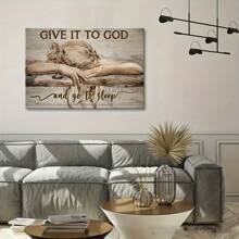 1pc Enfróntalo a Dios - Arte de Pared en Lienzo Inspirador con Marco - Textura de Madera Rústica, Listo para Colgar, Perfecto para Decoración del Hogar, Dormitorio o como Regalo Pensativo, Arte de Pared Grande - Negro - Ver 5