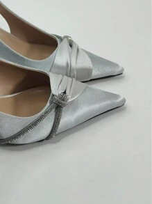 2025 Fashion Rhinestone High Heel Pointed Toe Pumps For Women, French Elegant Style - Silver - View 5