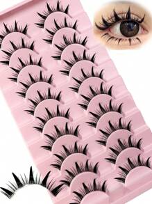 Pestañas postizas de estilo manga, look húmedo, estilo tailandés, anime, cosplay, de 18 mm, con púas, gruesas y dramáticas, tipo muñeca, estilo japonés y coreano, 10 pares - Pestañas Spiky Manga - Ver 7