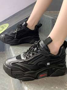 Giày thể thao đế dày thời trang cho nữ, tăng chiều cao, giày thể thao thường ngày cho mùa hè - màu đen - Xem 1