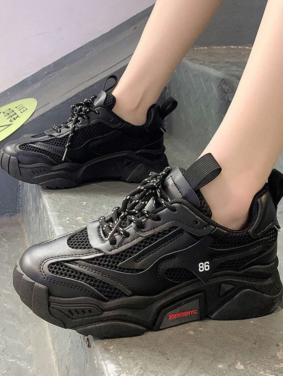 Giày thể thao đế dày thời trang cho nữ, tăng chiều cao, giày thể thao thường ngày cho mùa hè - màu đen - Xem 1