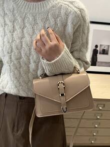 潮流韩版箭头印花腰包，2025新款时尚手提包单肩斜挎包，ins纯色小方包 - 卡其色 - 查看 2