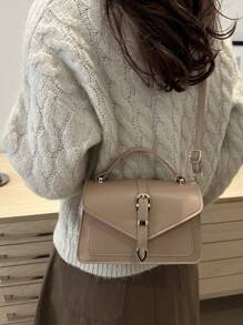 潮流韩版箭头印花腰包，2025新款时尚手提包单肩斜挎包，ins纯色小方包 - 卡其色 - 查看 6