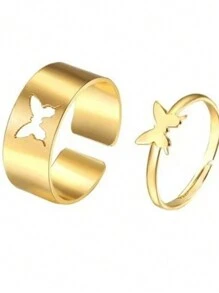 Valentine's Day Gift Versatile Luxury Retro Couple Rings Hollow Plane Heart Fashion Ring Open Design Women Accessory - Multicolor - View 15