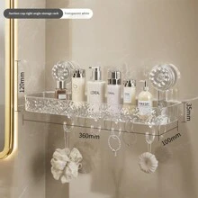 1pc Bathroom Corner Shelf With Hook Wall Mounted Corner Storage Rack Towel Bar No Drill Space Shower Storage Rack Bathroom Organizer Home Bathroom Decor Summer - Multicolor - View 13