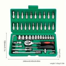 46PCS 1/4" Ratchet Wrench Combination Socket Tool Set Kit Auto Car Repair Tools - Green - View 6