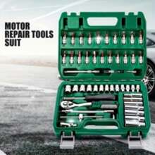 46PCS 1/4" Ratchet Wrench Combination Socket Tool Set Kit Auto Car Repair Tools - Green - View 2