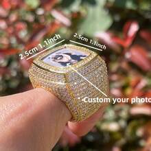 (Custom Made) Customized Square Photo Frame Ring, Brass Cubic Zirconia Hip Hop Style Ring, Everyday Accessory - Multicolor - View 8