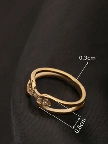 1pc 18K Gold Plated Stainless Steel Double Arrow Water Drop CZ Crystal Criss-Cross Ring, Delicate Minimalist Design For Daily Wear