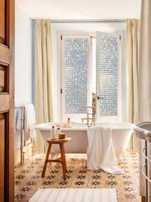 1 Rollo de película de ventana de 17,73 pulgadas de ancho con efecto de mosaico arcoíris 3D de vitral holográfico | Estática de privacidad decorativa - Multicolor - Ver 5