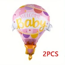 2pcs Red & Blue WELCOME BOBY Hot Air Balloon Shaped Foil Balloons, Gender Reveal Party, Birthday, Celebration Decoration, Atmosphere Background Layout, Indoor Decor, Party Supplies