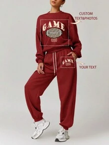 Personalisierte Geschenke mit einzigartigem Design anpassen, fügen Sie Ihren eigenen Text und Bilder hinzu (Abzeichen Muster/Firmlogo/Familienfoto/Selfie/Haustier), personalisierter Pullover und Jogginghose Zweiteiler