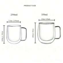 2 pièces et ensemble de 4 tasses à café en verre à double paroi avec anses (250 ml, 350 ml). Ensembles de tasses à thé. Convient aux sachets de thé, au café, au matcha, au thé rouge. Rentrée scolaire