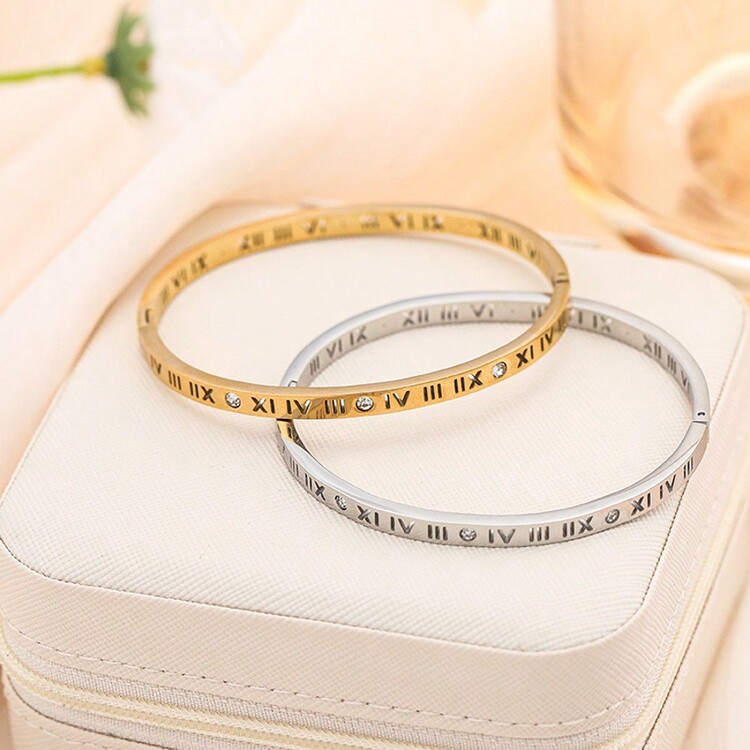 Roman Font Bracelet For Women Fashion 18K Stainless Steel Non-Fading Bracelet - 金色 - 查看 6