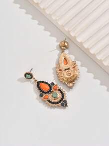 Fashionable Retro Boho Water Drop Shaped Rhinestone Dangle Earrings For Women - Multicolor - View 4