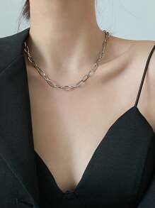 1 件时尚简约回形针链项链，适合男女日常佩戴 - 銀色 - 查看 3