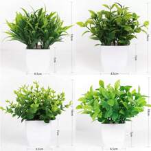 4 Plantas Artificiales Falsas Mini Plantas en Maceta, Verde en Maceta Artificial Fake Flor simulación Maceta decoración delfalsas para del hogar, Oficina, Escritorio, baño decoración del Hotel - Verde - Ver 3