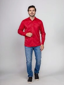 Men's Plain Wrinkle-Free Dress Shirt - Red - View 2