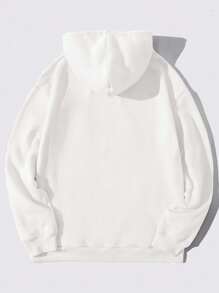 Letter Print Hood With Thermal Lining With Drawstring Kangaroo Pocket - 白色 - 查看 2
