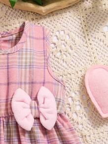 2 件套女婴棕色短夹克和休闲格子连衣裙,秋冬 - 粉色 - 查看 7