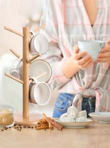 1 Stück Bambus Tassen Halter Baum - Kaffee- und Teetassen Organizer mit 6 Haken für die Arbeitsplatte - stilvoller Kaffee Bar Zubehör