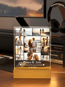 Customized Photo Collage LED Night Light, Acrylic Photo & Text Customized Night Lamp, Personalized Photo Lamp, Customized Photo Collage LED Light, Couple Photo Frame, Personalized Photo Collage Gift - Large Rectangular Cube - 10 Pictures - View 3
