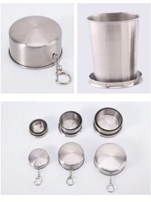 1pc Lightweight Folding Stainless Steel Cup, Portable High-Temperature Resistant Retractable Rinse Cup, Small Water Cup For Outdoor Travel
