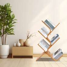 Futchoy Baumförmiges Bücherregal 5-stöckiges Boden-Bambus-Baum-Bücherregal Modernes stehendes Bücherregal 63*20*91cm/24.8*7.9*35.9inch - Burlywood - Übersicht 2