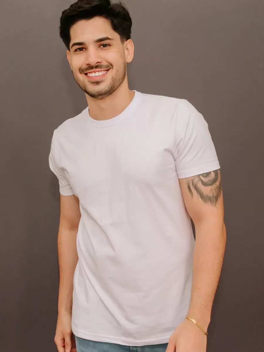 Malwee Men's Basic Plain Shirt Men's T-Shirt 100% Soft Cotton Mesh Fabric Round Neck Sleeve - 白色 - 查看 1