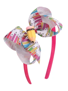 1pc New Colorful Pencil Bow Headband, Cute Children Hair Accessories For Back To School Ceremony, Grosgrain Ribbon Print Hair Hoop Suitable For Return To School And Best Friends
