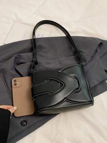 斜挎包，时尚潮流拼接交叉设计，棕色