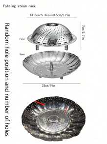 1pc Stainless Steel Collapsible Steamer Rack With Drip Tray, Adjustable Design For Steaming Fruits, Vegetables, Seafood - Silver - View 2