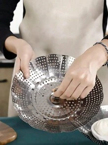 1pc Stainless Steel Collapsible Steamer Rack With Drip Tray, Adjustable Design For Steaming Fruits, Vegetables, Seafood - Silver - View 1